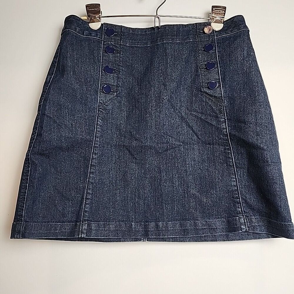 Ann Taylor LOFT Womens Sailor Denim Mini Skirt Size 8 Dark Wash Jeans Stretch